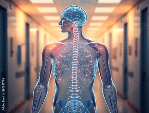 Human Brain and Spinal Cord Anatomy Illustration for Medical Healthcare photo