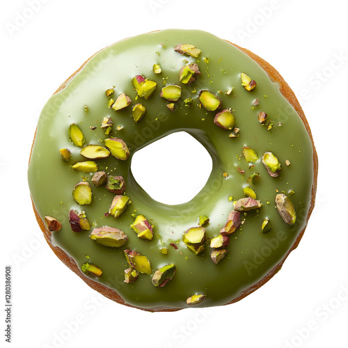 delicious green donut topped with crushed pistachios, perfect for dessert lovers. Enjoy unique flavor and vibrant color