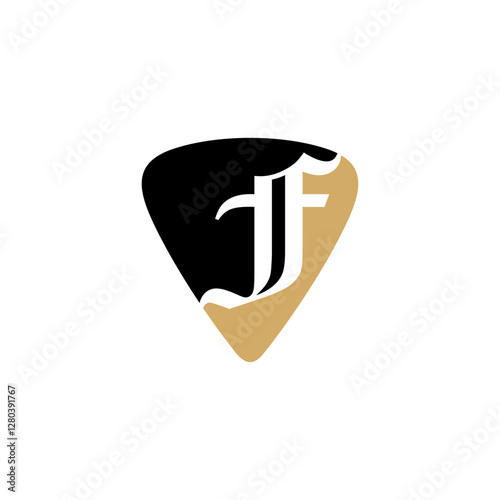 Guitar Pick And Negative Space Letter F Logo Design 001