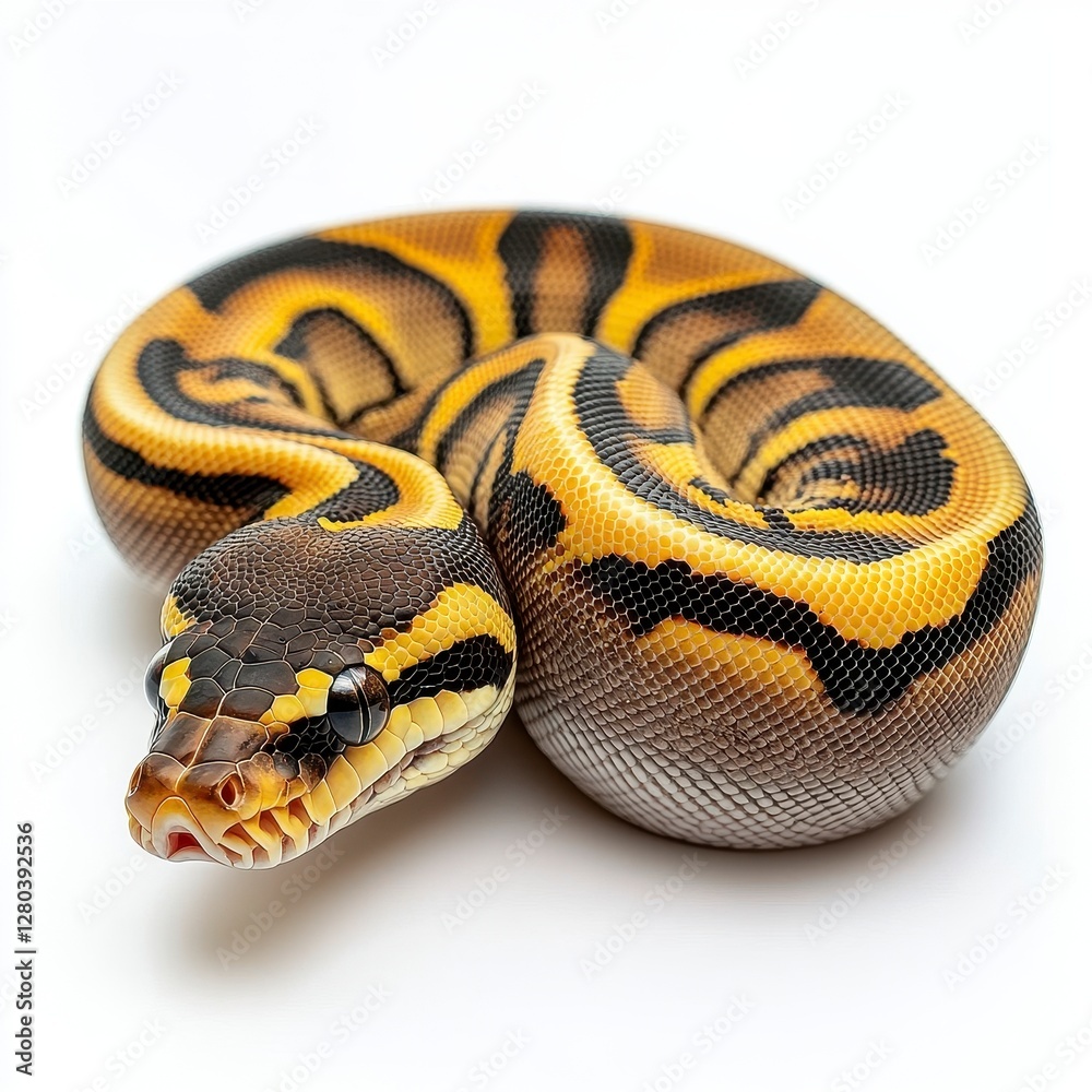 Obraz premium Coiled Ball Python on White Background