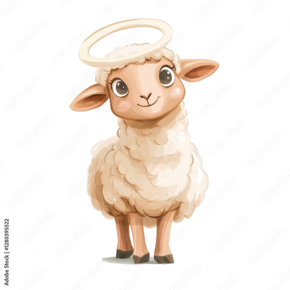 Fototapeta premium Cute Sheep with Halo Clipart- Religious Easter Cliparts 