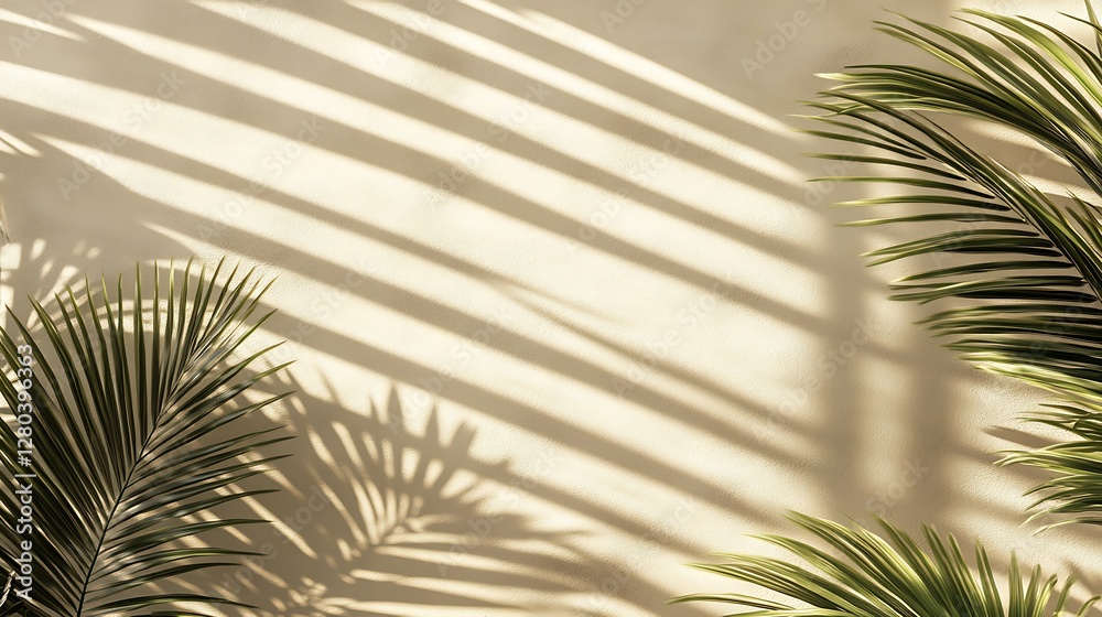 Palm Fronds Shadows on Beige Wall Background Palm Fronds Shadows on Beige Wall Background