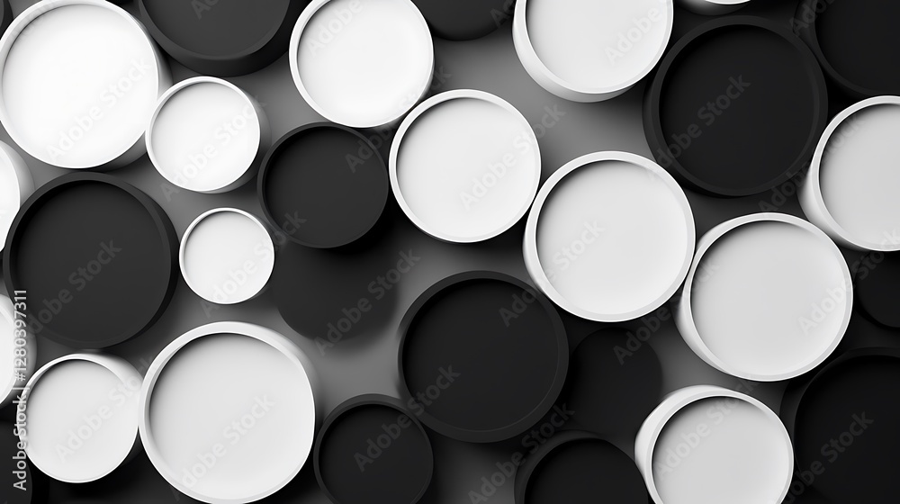 Clean circles in black and white creating a simple contrast Clean circles in black and white creating a simple contrast