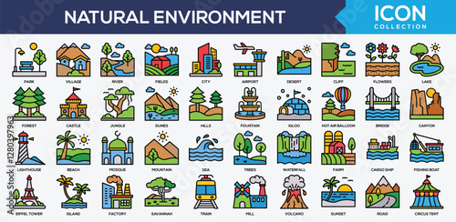 Natural Environment Lineal Color Icon Collection