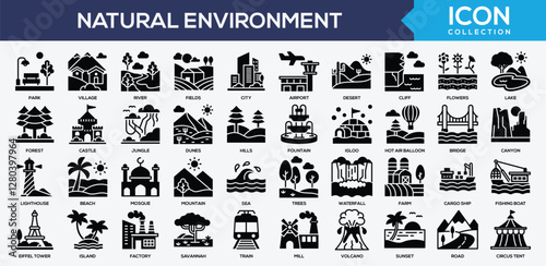 Natural Environment Black Glyph Icon Collection
