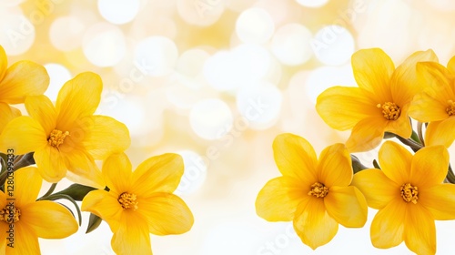 Closeup of Bright Yellow Flowers with Soft Bokeh Background