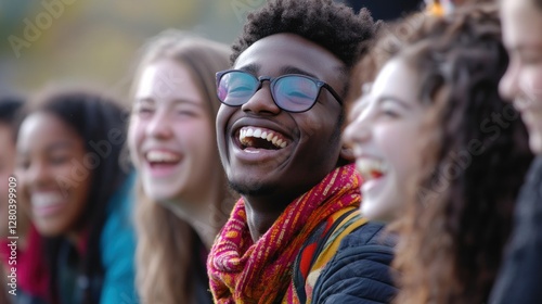 A burst of youthful exuberance group of diverse young people sharing genuine laughter