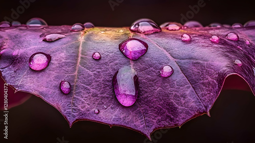 Photo - Purple Leaf Water Droplets Nature Macro Photography Dewdrop Rain Refreshing