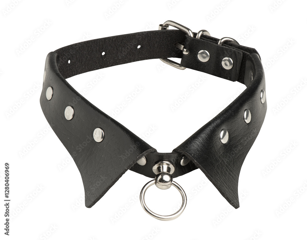 Obraz premium Black leather choker isolated on transparent background. Generative AI