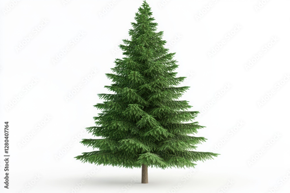 Fototapeta premium Evergreen spruce tree isolated on white background, lush green coniferous pine tree, realistic fir tree for Christmas and nature design