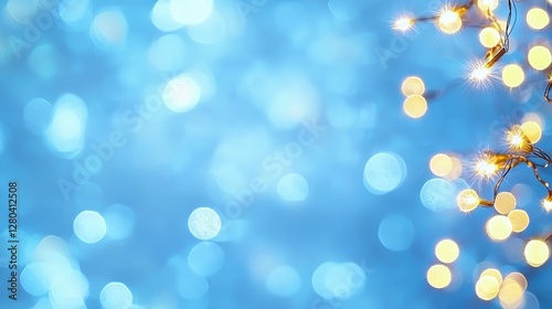 Blue background with multiple bright lights creating a colorful abstract pattern