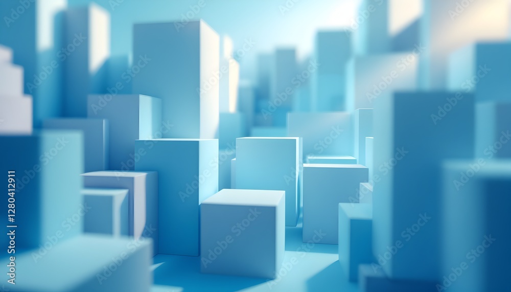 Abstract Cityscape of Blue Cubes, A Minimalist Architectural Rendering Abstract Cityscape of Blue Cubes, A Minimalist Architectural Rendering