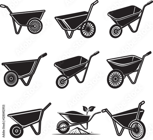 wheelbarrow vector silhouette illutration design set