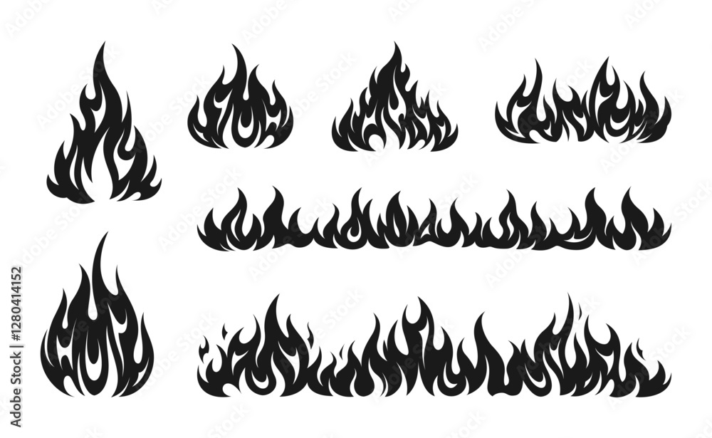 Flame fire silhouette illustration set clipart