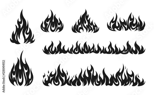 Flame fire silhouette illustration set clipart