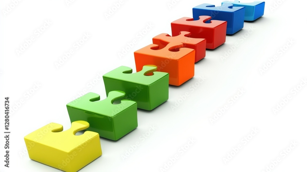 Colorful puzzle pieces arranged in a line, symbolizing problem-solving and teamwork Colorful puzzle pieces arranged in a line, symbolizing problem-solving and teamwork