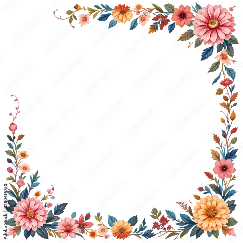 Obraz premium Floral Frame Watercolor Border PNG isolated on transparent background