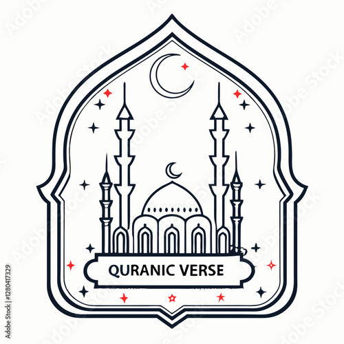 Elegant Islamic Arch with Mosque and Arabic Calligraphy Vector Illustration

