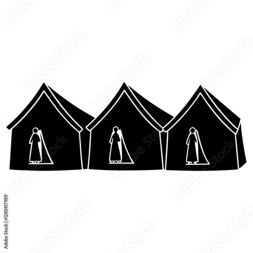 Traditional Tent with Women in Islamic Silhouette Vector Illustration

