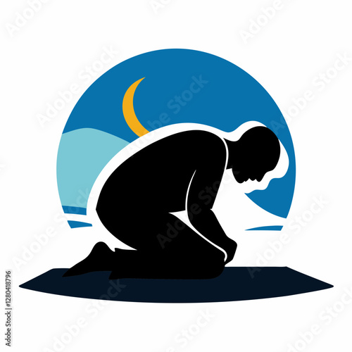 Minimalist Muslim Prayer Vector with Kneeling Silhouette