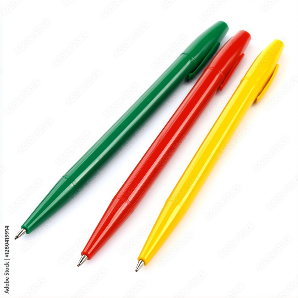 Set Of Pens On The White Background Set Of Pens On The White Background