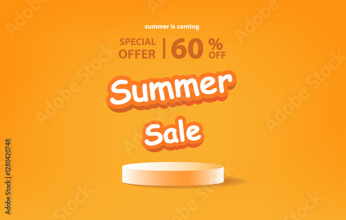 Summer sale podium display, Orange Yellow gradient background color design, banner background