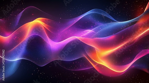 Vibrant colorful wave patterns on dark background.