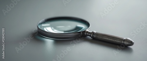 a close up of a magnifying glass on a gray surface.