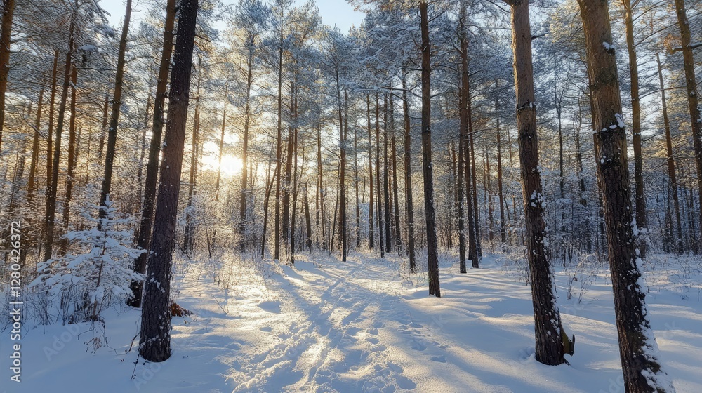 Naklejka premium a beautiful trees in winter landscape with isolated on the whit background
