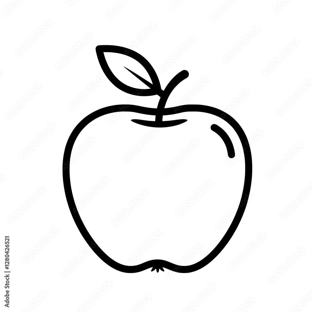 Fresh Orchard Delight: A simple yet elegant line drawing of a ripe apple, ready to be enjoyed, with a single leaf at the top, showcasing a healthy and natural food source. Fresh Orchard Delight: A simple yet elegant line drawing of a ripe apple, ready to be enjoyed, with a single leaf at the top, showcasing a healthy and natural food source.