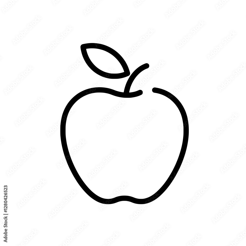 Fresh Apple Outline: A simple and elegant black outline of a crisp, ripe apple, complete with a leaf. This minimalist design embodies the essence of health, freshness, and natural goodness. Fresh Apple Outline: A simple and elegant black outline of a crisp, ripe apple, complete with a leaf. This minimalist design embodies the essence of health, freshness, and natural goodness.