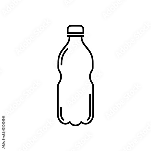 Fresh Hydration: A minimalist outline of a plastic water bottle, conveying purity and refreshment, standing in stark against background. 