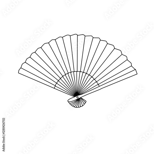 Asian fan sketch: An intricate line drawing of a traditional folding fan, showcasing its elegant design and the delicate structure.