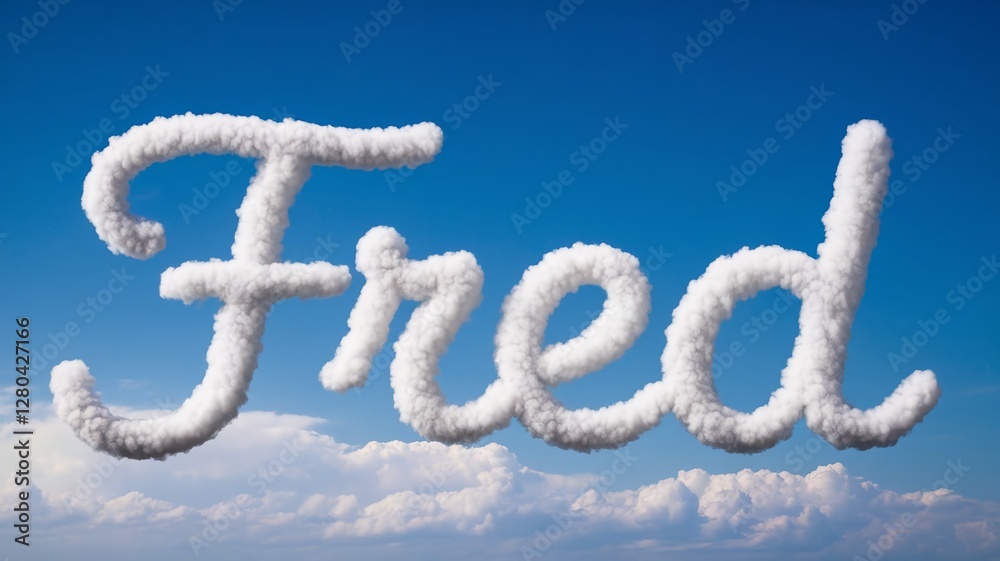Naklejka premium Large white cloud letters form name Fred against clear blue sky