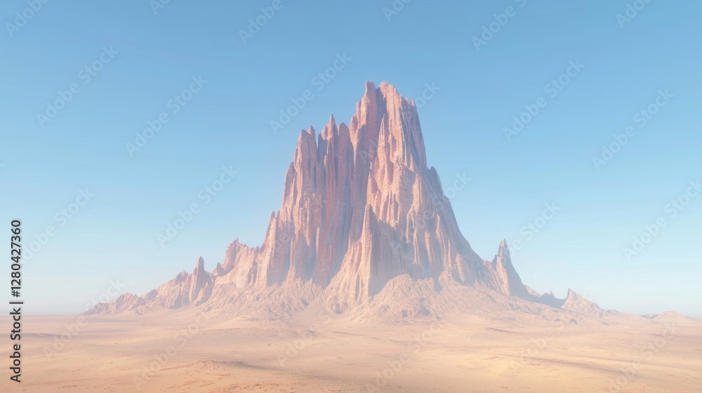 Fototapeta premium Majestic Rock Formation Rising Against a Clear Blue Sky in a Desert Landscape Highlighting Nature's Incredible Beauty