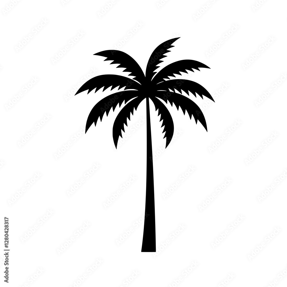 Silhouette of a Tropical Palm Tree: A minimalist silhouette of a lush palm tree, swaying gently in a tropical breeze. Its iconic shape evokes thoughts of exotic travel, relaxation. Silhouette of a Tropical Palm Tree: A minimalist silhouette of a lush palm tree, swaying gently in a tropical breeze. Its iconic shape evokes thoughts of exotic travel, relaxation.