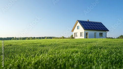 Wallpaper Mural House with solar panels on the roof surrounded by greenery in a sunny residential area Torontodigital.ca