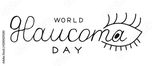 World glaucoma day Hand drawn Calligraphy lettering with eye. Handwritten words isolated on white background.