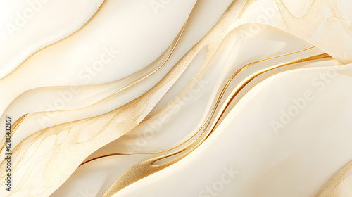 Abstract background with gold lines, light beige and cream colors. Design background in digital art style. Abstract background with golden wavy lines pattern.