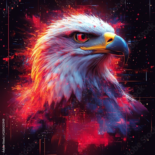 Vibrant eagle with dynamic digital effects. photo