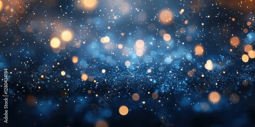 Shimmering and Sparkling Blue Background with Bokeh Highlights and Glowing Particles for Elegant and Festive Design Projects