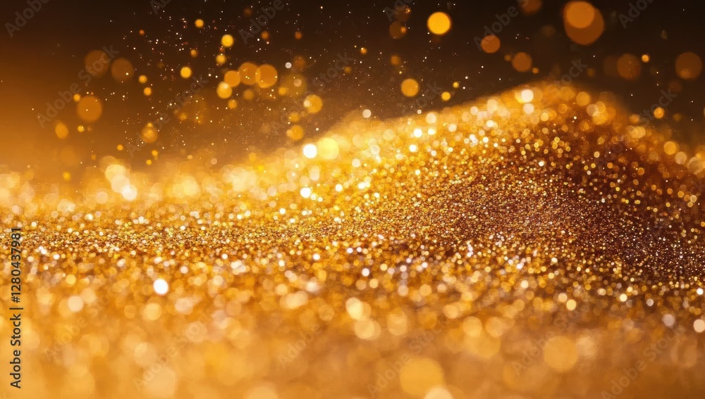 Obraz premium Shimmering Golden Glitter Texture with Abstract Background Sparkling with Light Refractions and Bokeh in Rich Warm Tones for Creative Projects