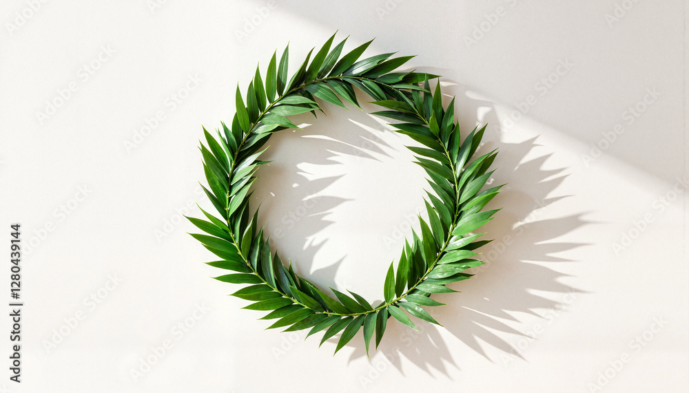 Obraz premium Minimalist palm leaves wreath hanging on wall, natural elegance