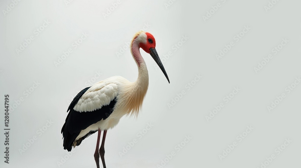 Fototapeta premium Crane with Tilted Head, Isolated Studio Shot