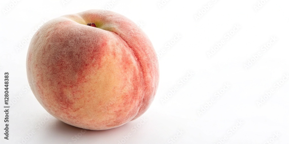 A ripe peach positioned elegantly on a white surface, showcasing its natural beauty and vibrant hues. A ripe peach positioned elegantly on a white surface, showcasing its natural beauty and vibrant hues.