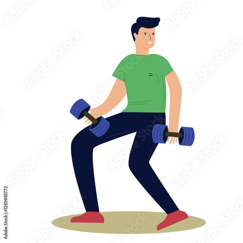 Vector  of a man is practicing how to lift weights at the gym