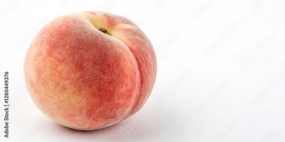 A single peach with a soft texture and vibrant colors, set against a minimalist white backdrop. A single peach with a soft texture and vibrant colors, set against a minimalist white backdrop.