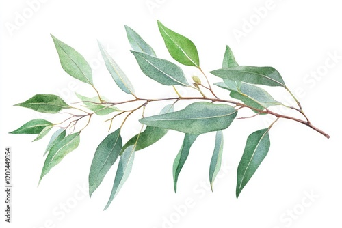 Watercolor eucalyptus branch isolated on white (2) photo