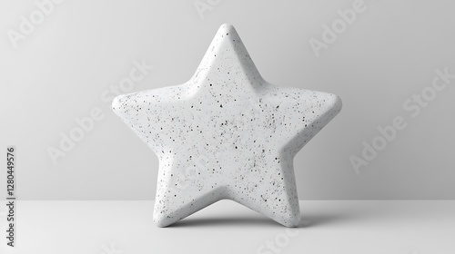 A speckled white stone star sits on a white surface