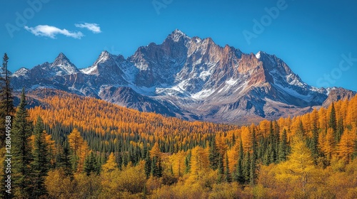 Autumn Mountain Range with Snow-Capped Peaks